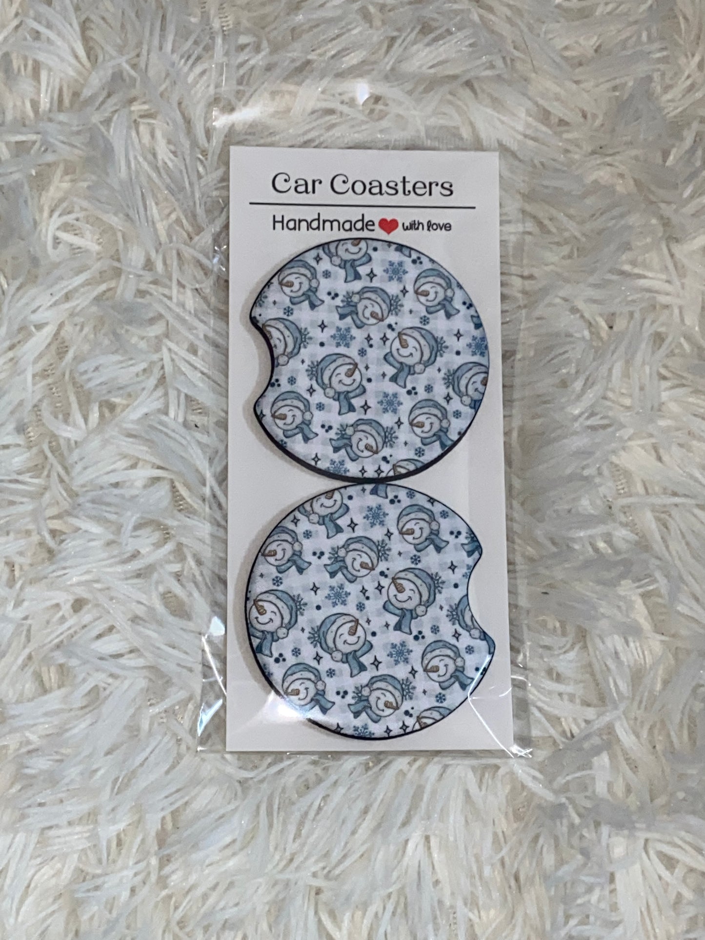 Snowman Print Car Coaster Set