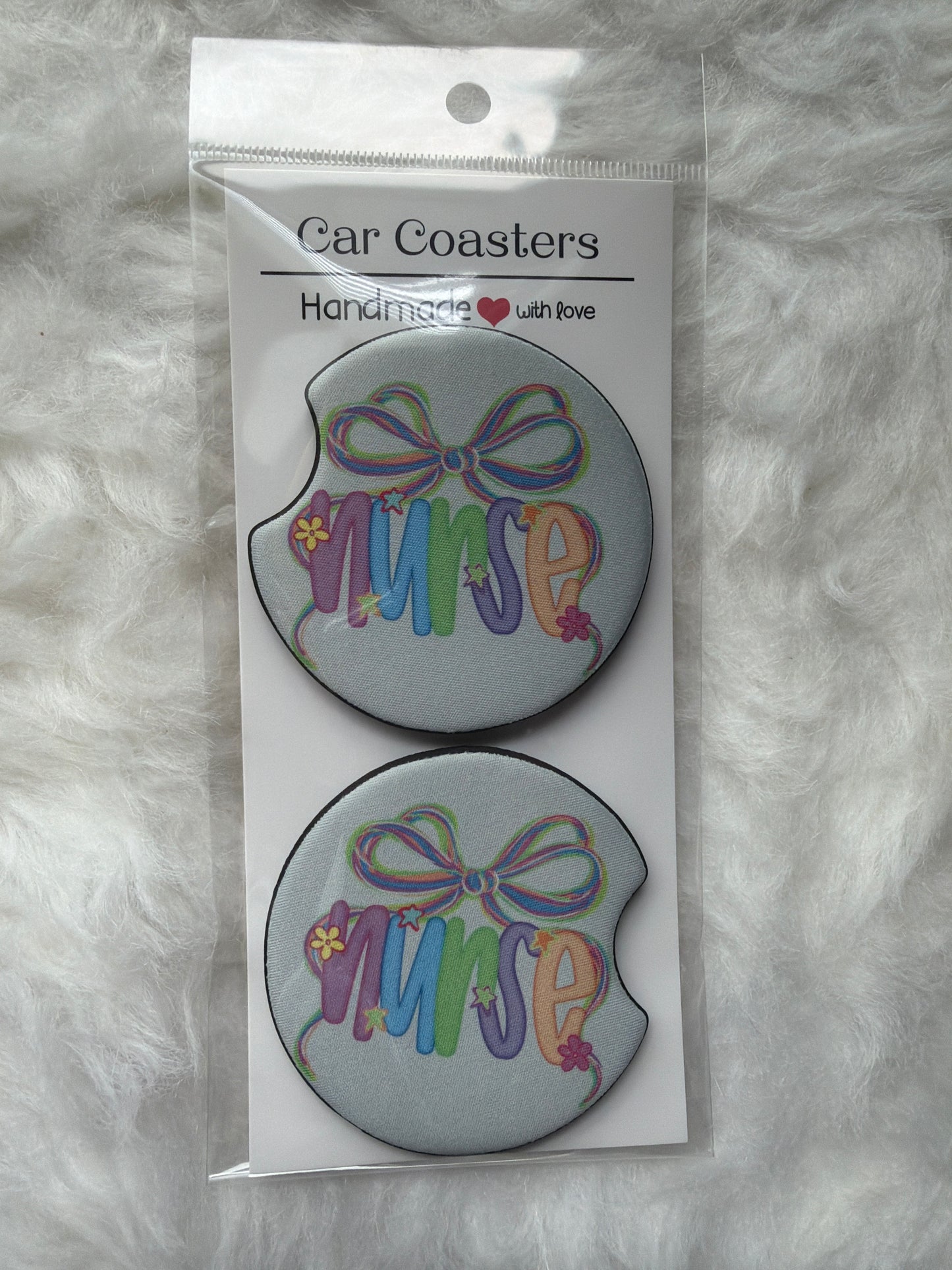 Nurse Neon Print Car Coaster Set