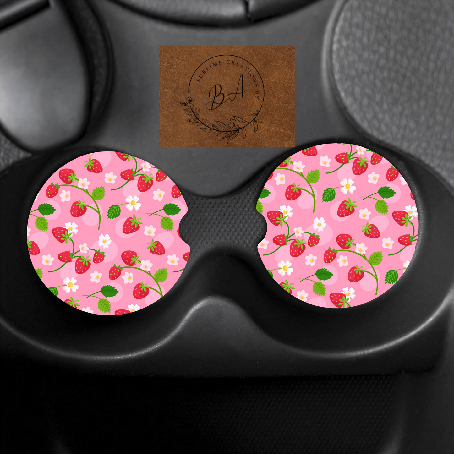 Strawberry Print Car Coaster Set