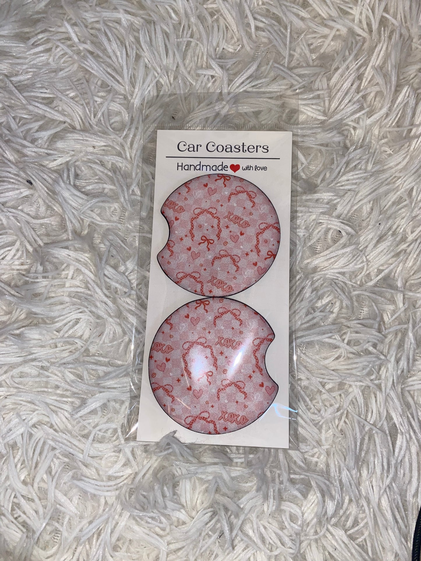 XOXO Coquette Seamless Print Car Coaster Set