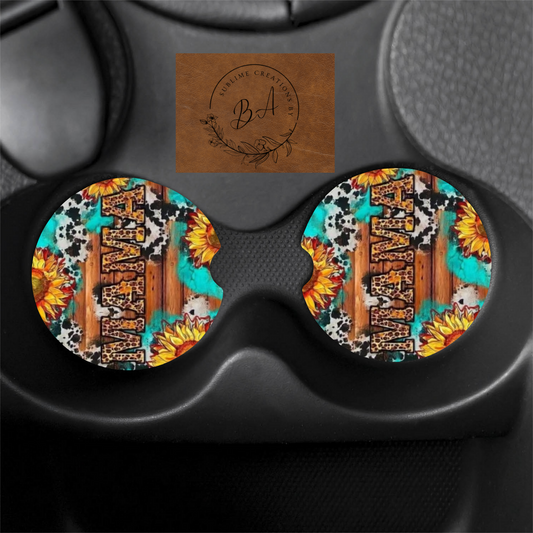 Western Mama/Sunflower Car Coaster Set