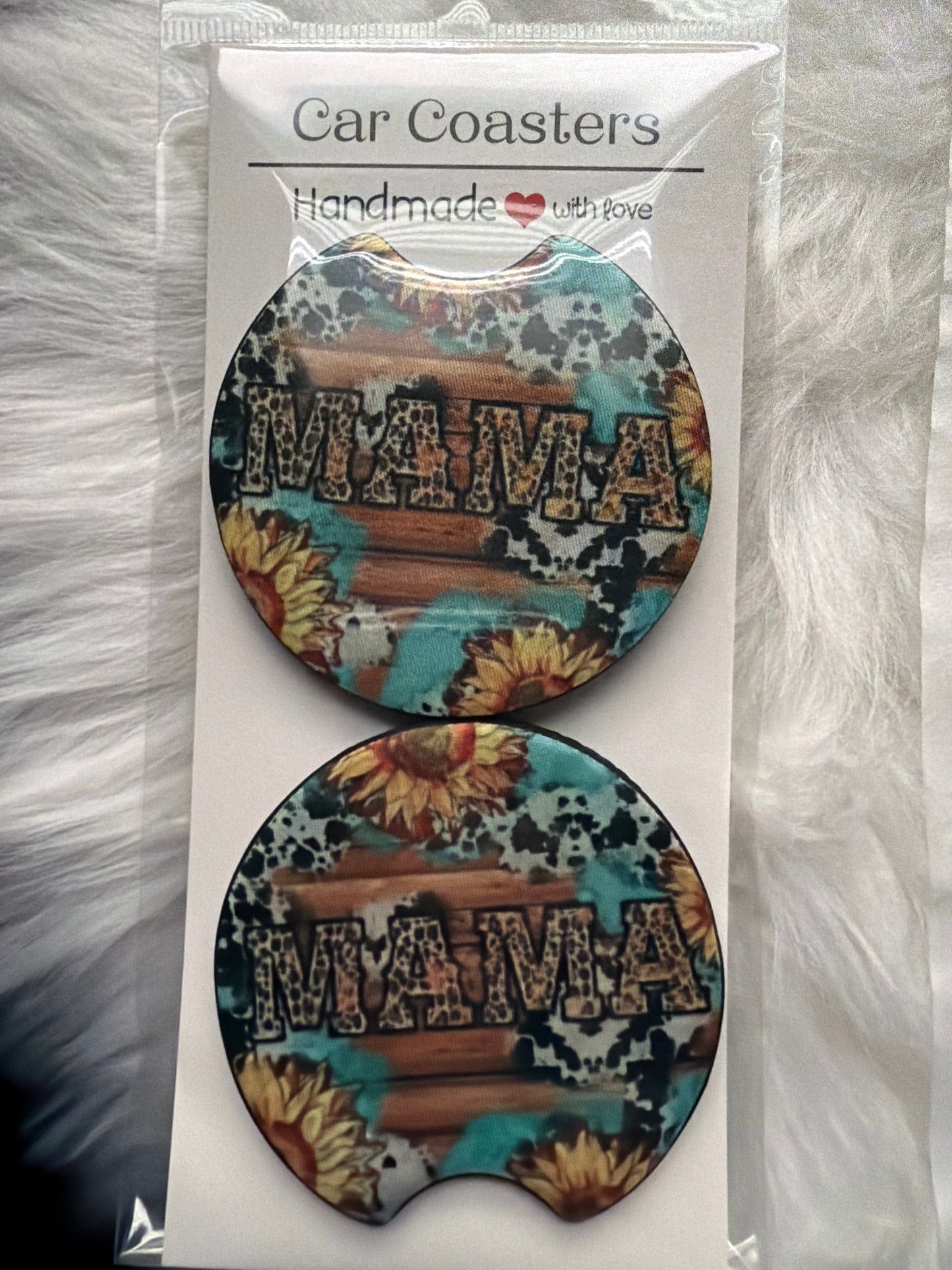 Western Mama/Sunflower Car Coaster Set