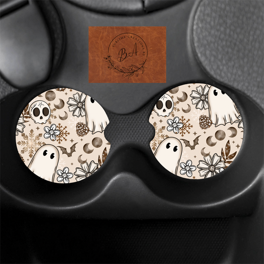 Cottagecore Ghost Winter Style Print Car Coaster Set