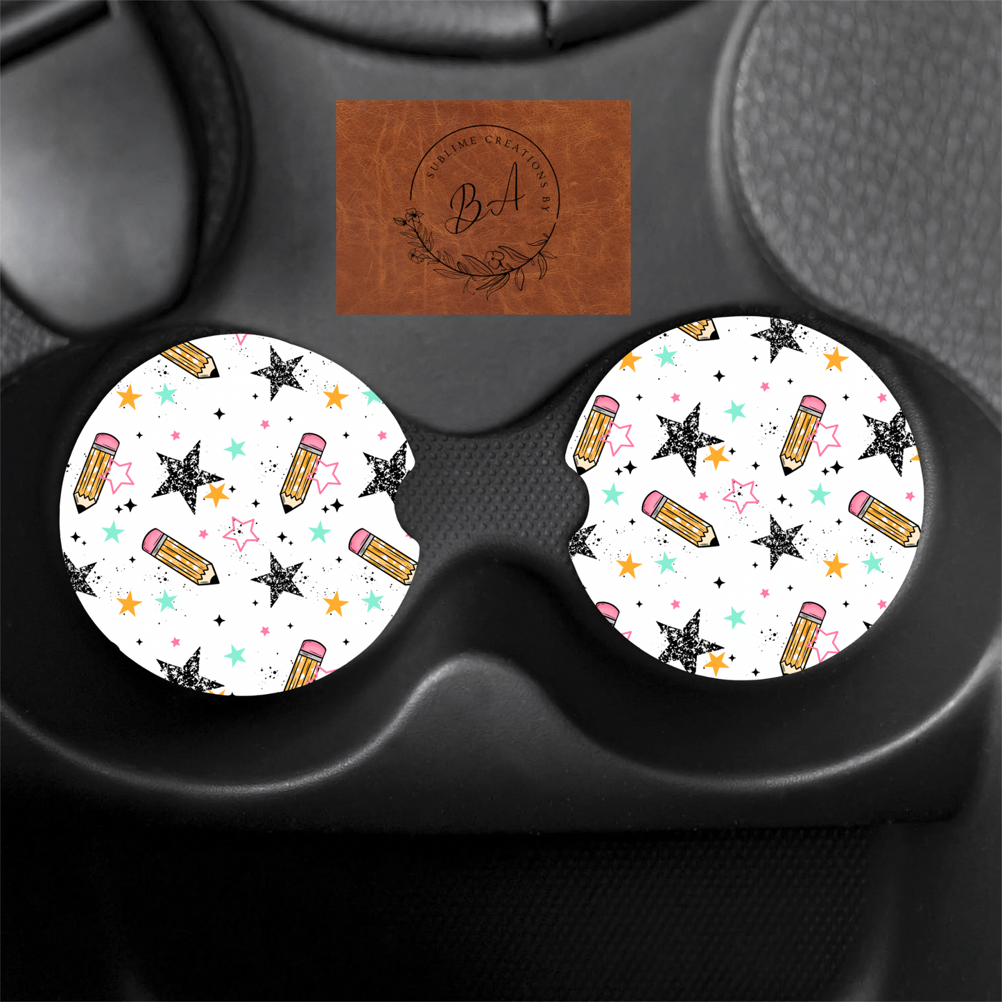 Pencil Stars Seamless Print Car Coaster Set
