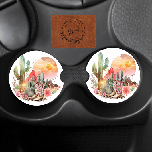 Western Print Car Coaster Set
