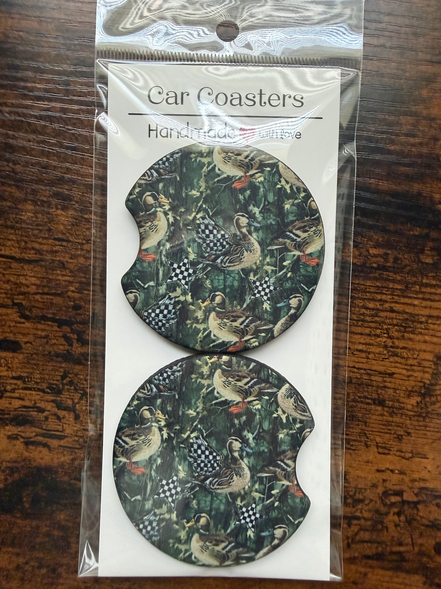 Checkered Camo Mallards Car Coaster Sets