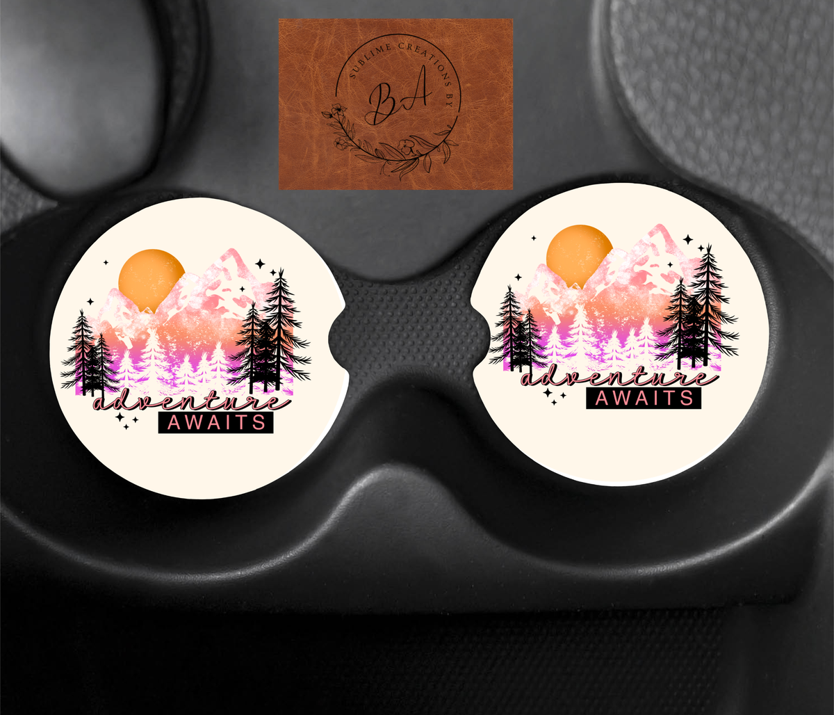 Adventure Awaits Print Car Coaster Set