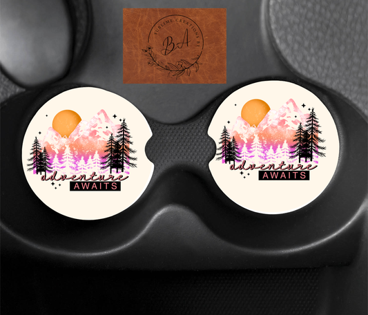 Adventure Awaits Print Car Coaster Set