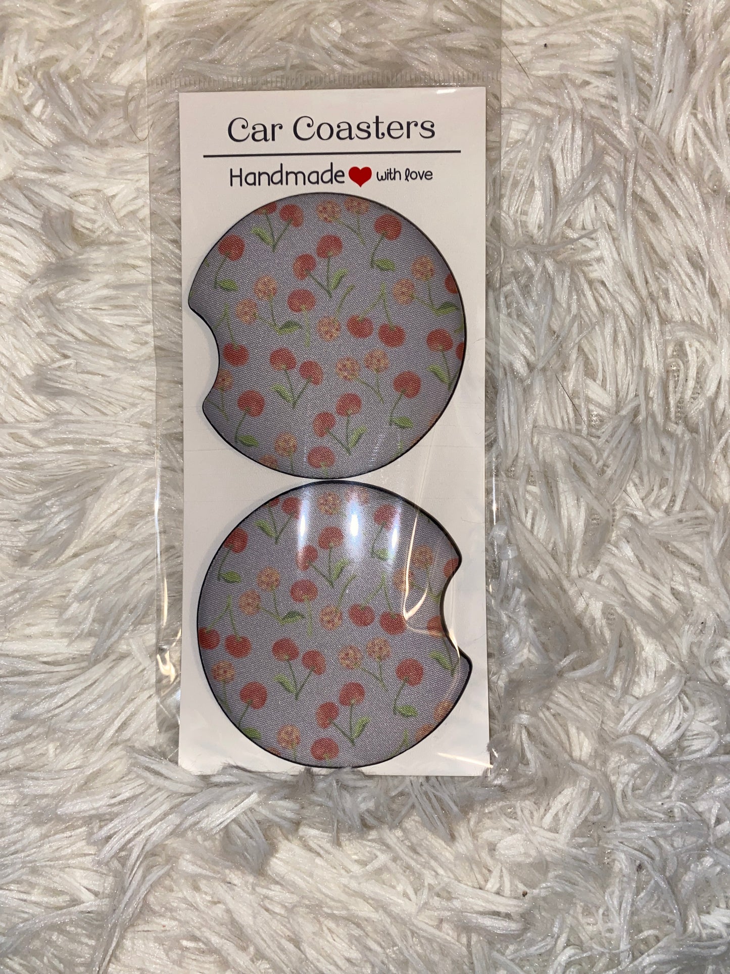 Cherry Print Car Coaster Set