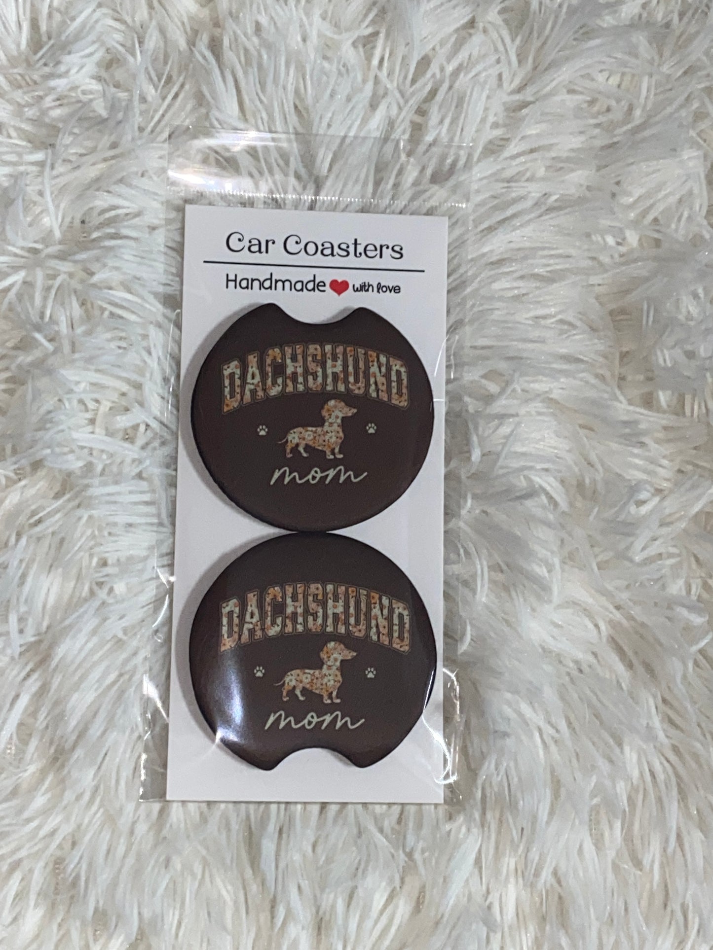 Dachshund Mom Print Car Coaster Set