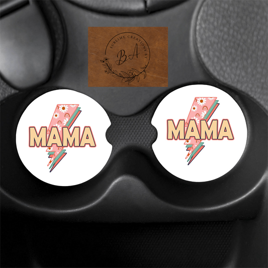 Mama Lighting Print Car Coaster Set