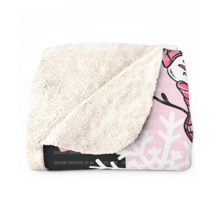 Pink Snowman Sherpa Blanket, Velveteen Plush Blanket