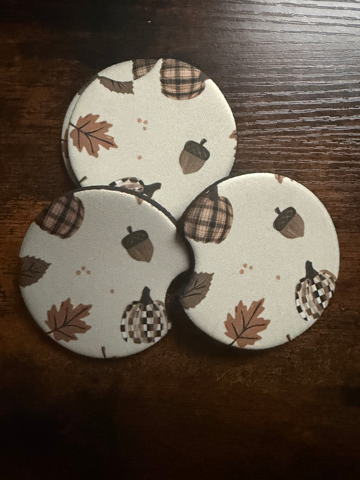 Plaid Checker Pumpkin Seamless Car Coaster Set
