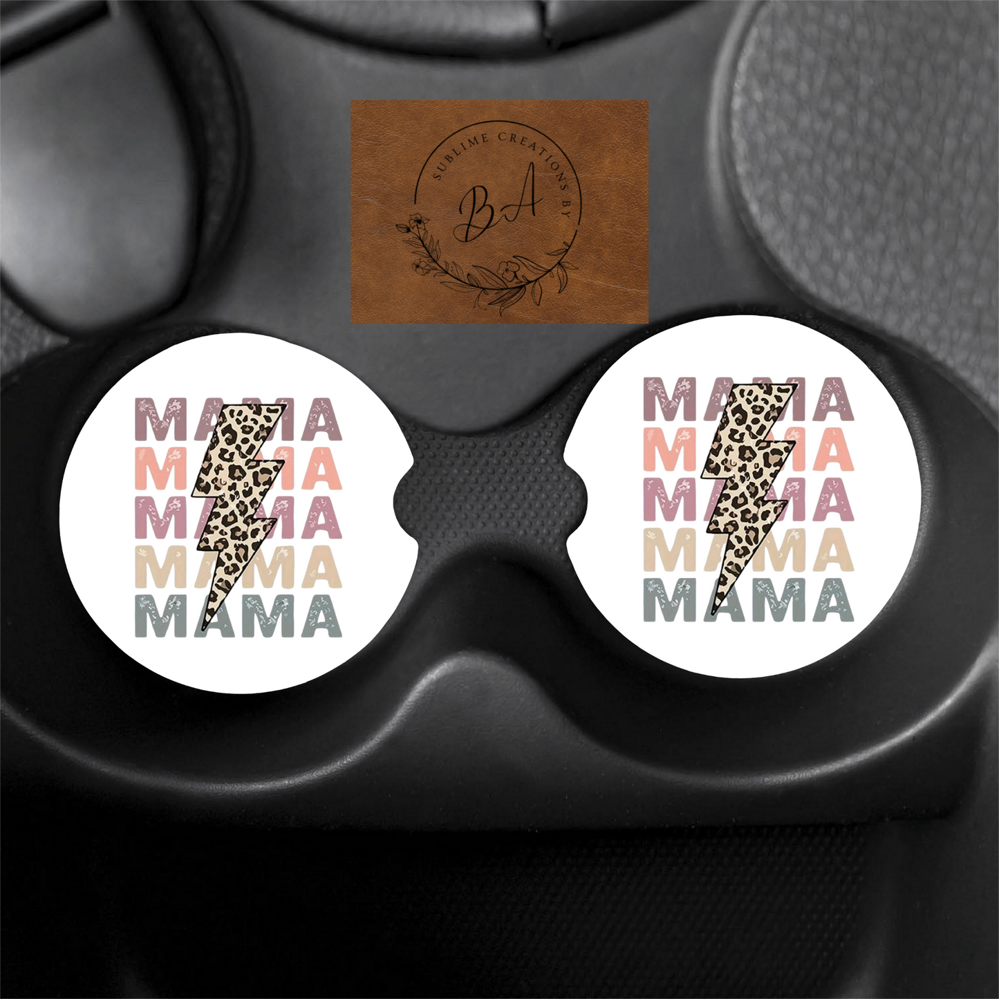 Mama Leopard Lightening Print Car Coaster Set