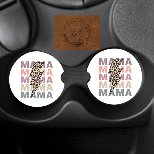 Mama Leopard Lightening Print Car Coaster Set