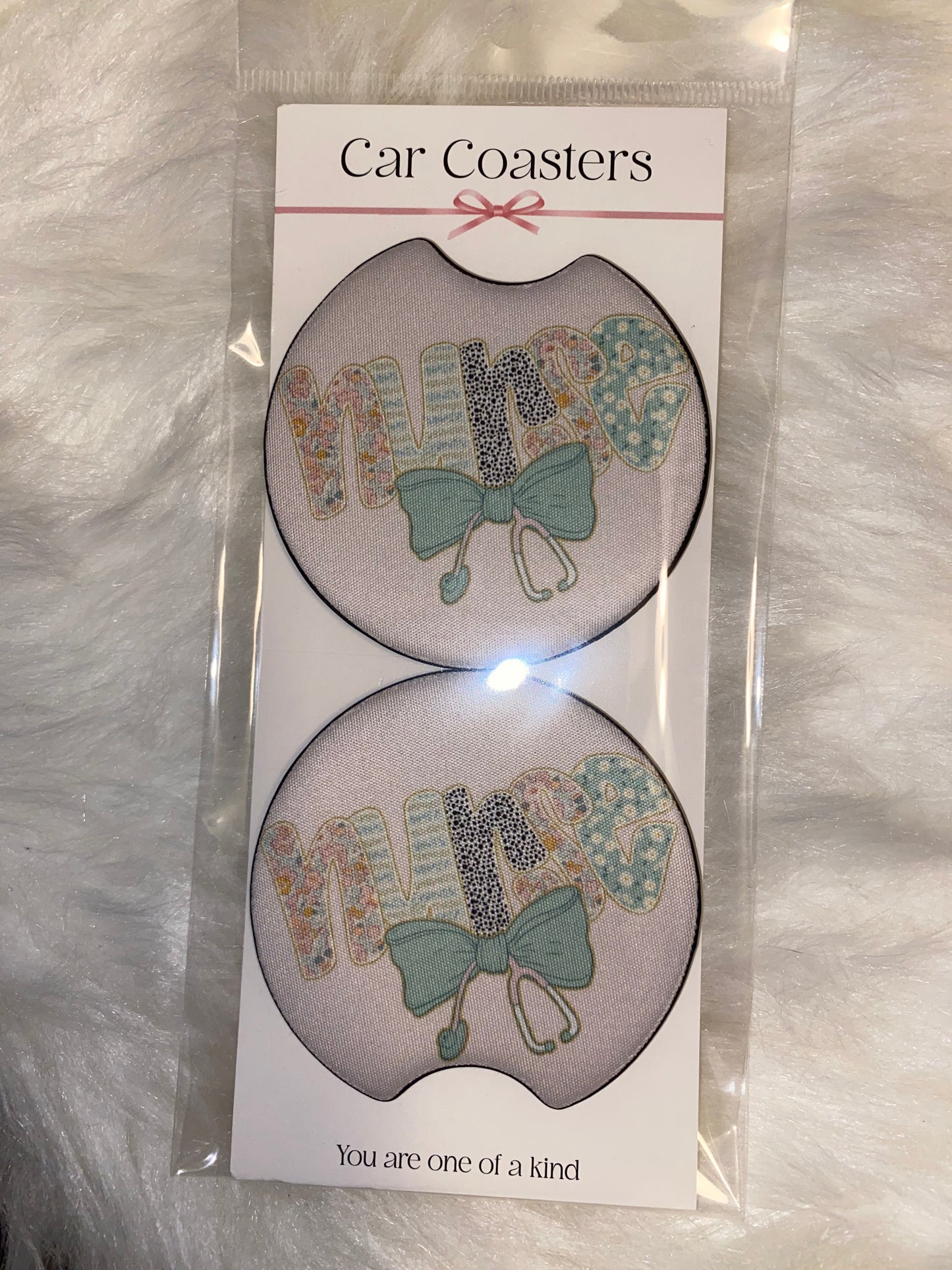 Preppy Nurse Floral Coquette Print Car Coaster Set