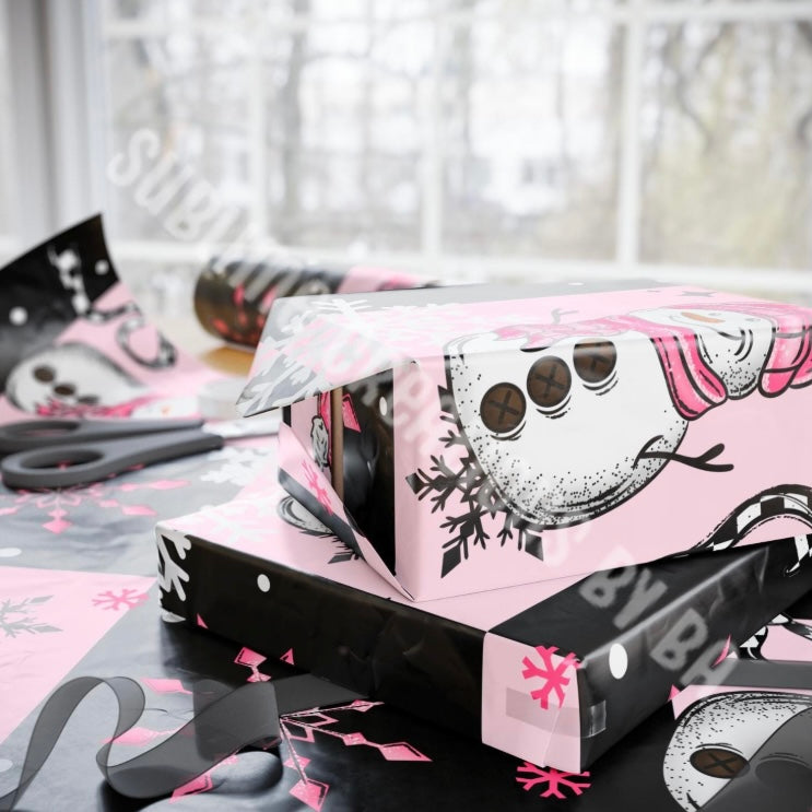 Festive Wrapping Paper- Pink Snowman