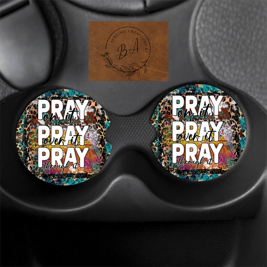 Pray on it... Print Car Coaster Set