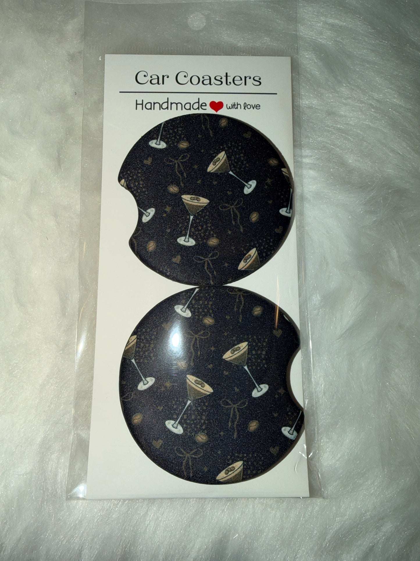 Black Martini Seamless Print Car Coaster Set