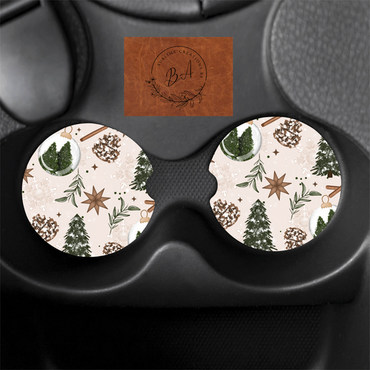 Cinnamon Trees Print Car Coaster Set