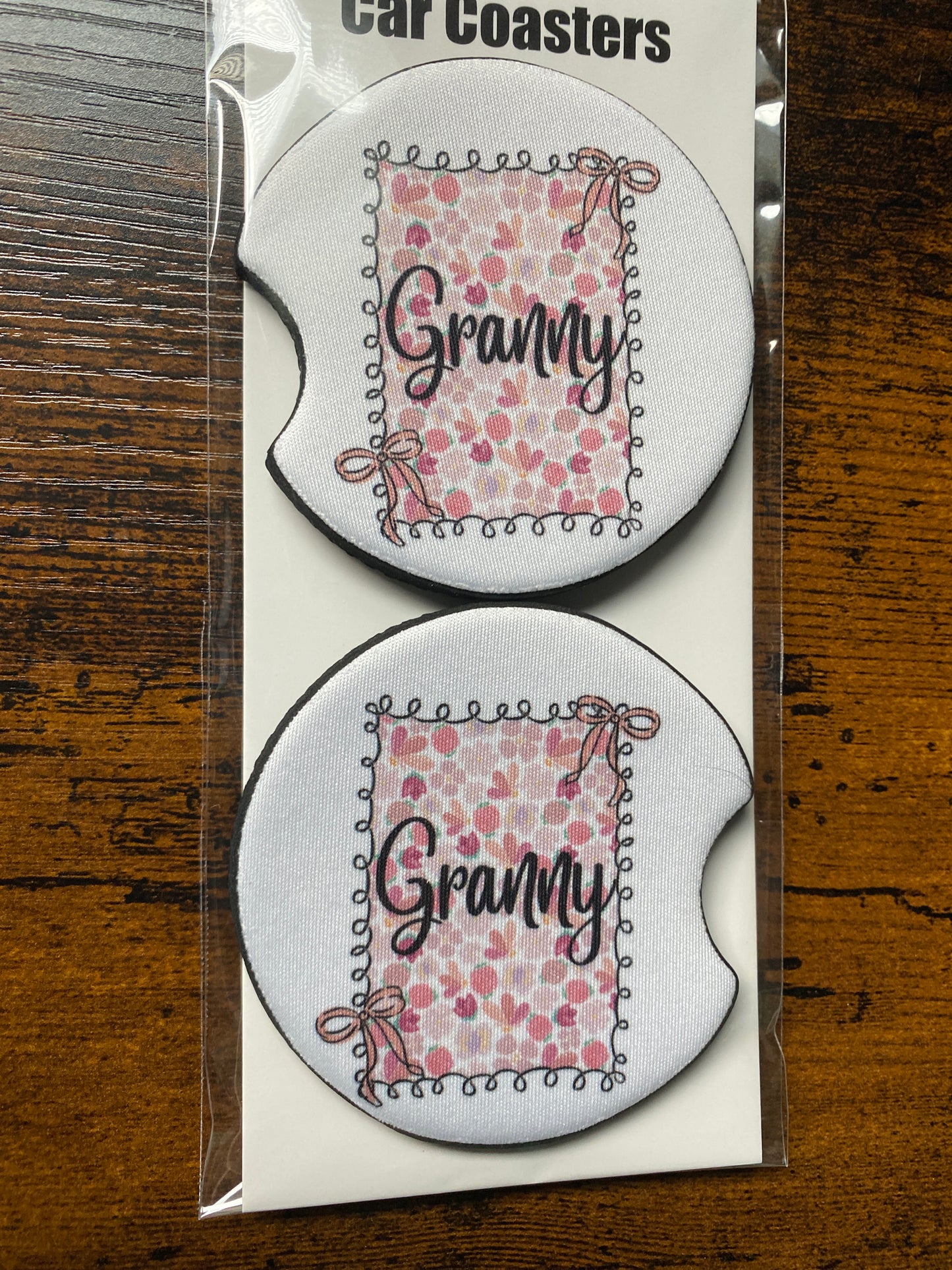 Granny Bow Print Car Coaster Set
