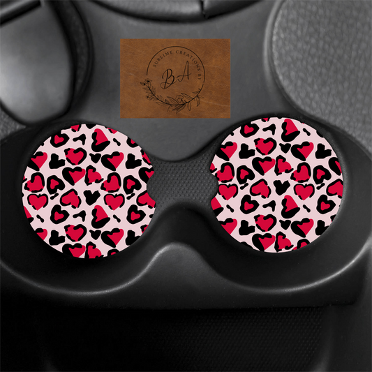 Red Heart Leopard Car Coaster Set