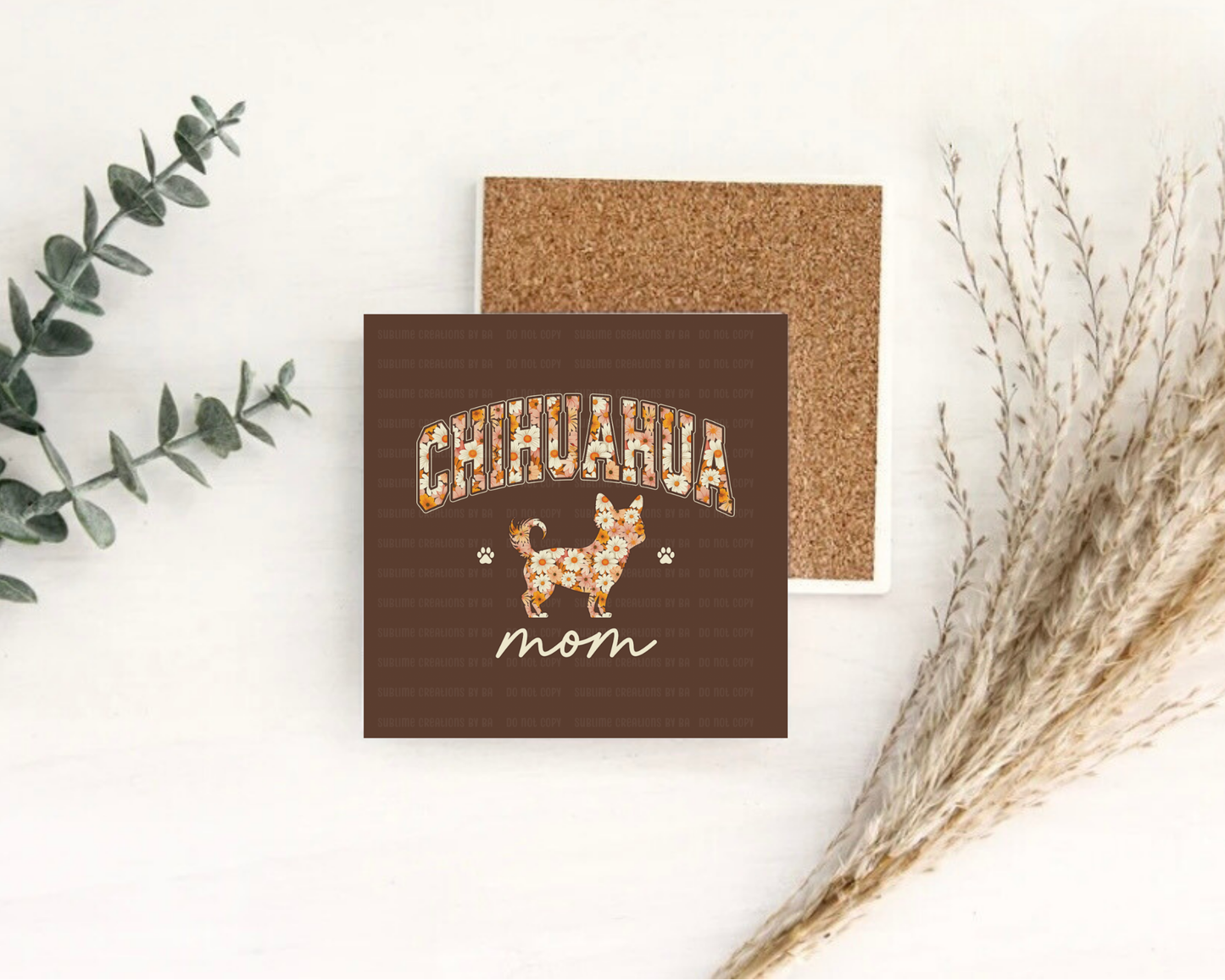 Retro Floral Chihuahua Desk Coaster