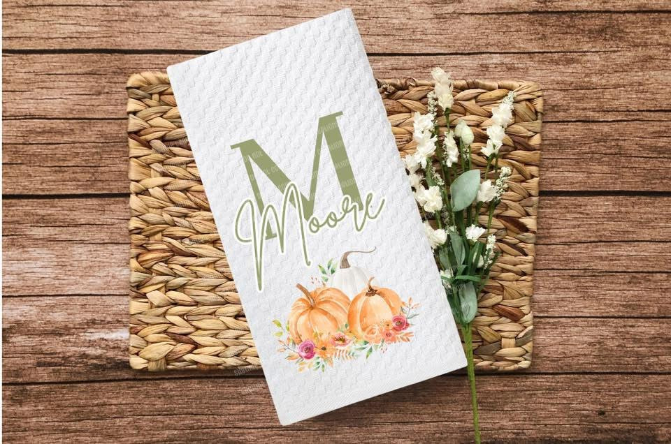 Custom Fall Pumpkin Kitchen Waffle Towel