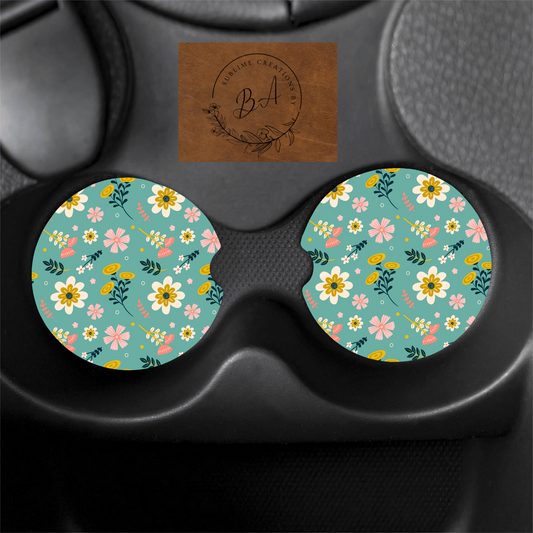 Retro Floral Print Car Coaster Set