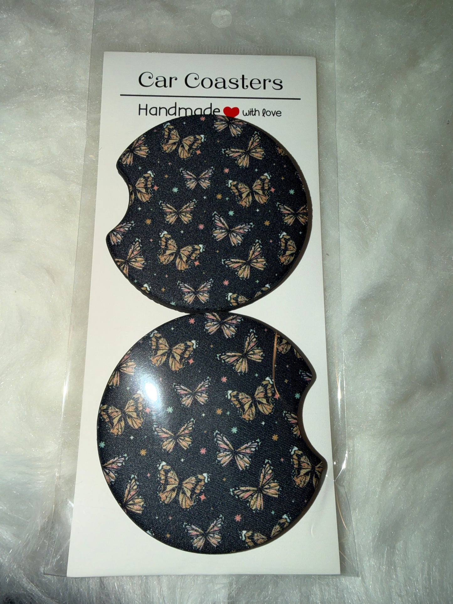 Black Butterfly Seamless Print Car Coaster Set