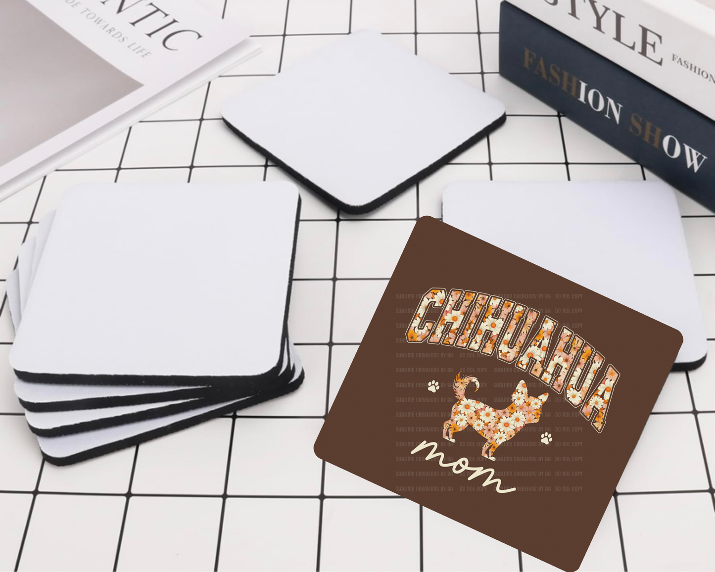 Retro Floral Chihuahua Desk Coaster