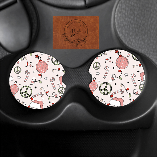 Christmas Print Car Coaster Set