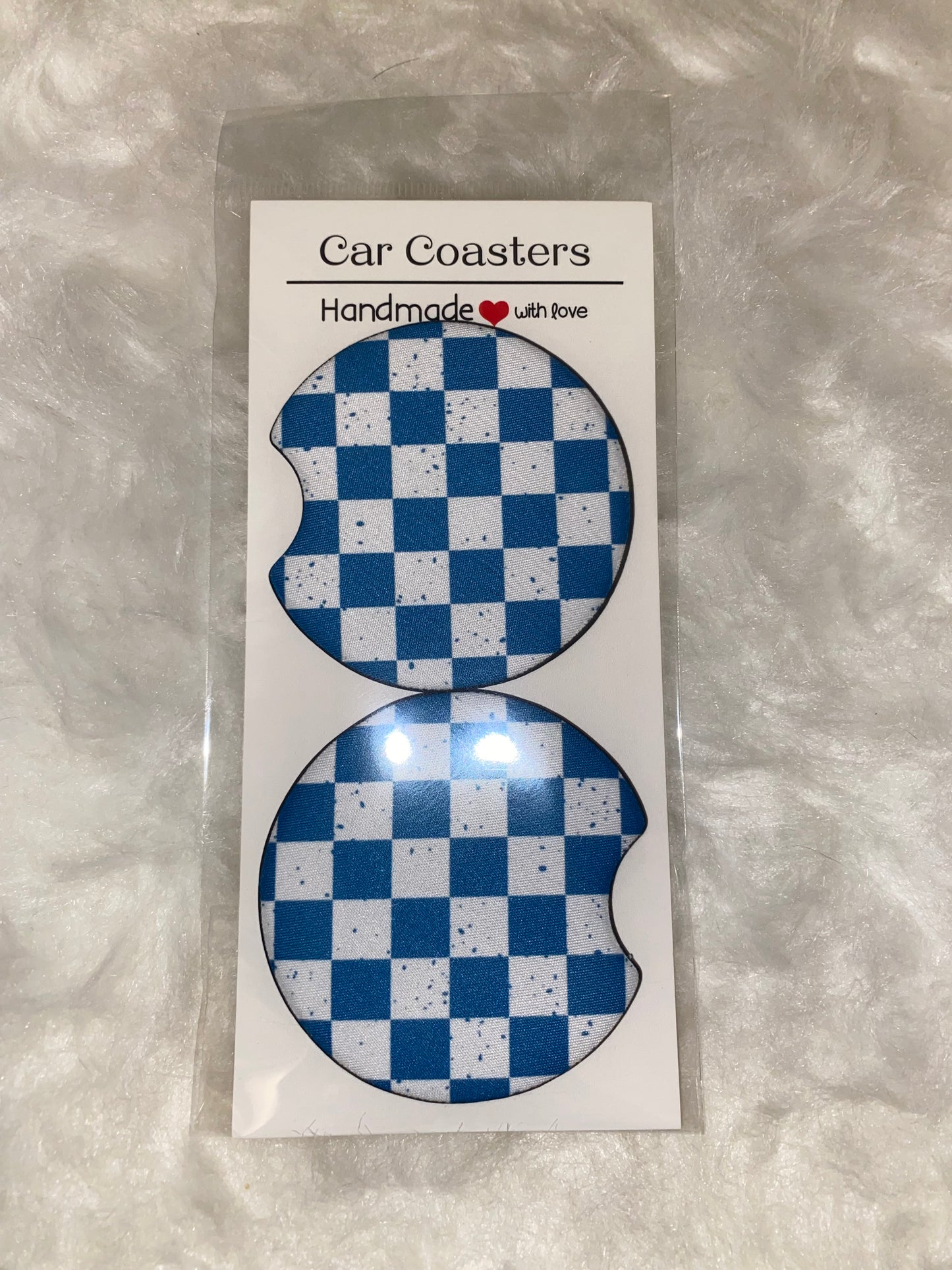 Blue Checkered Seamless Car Coaster Set