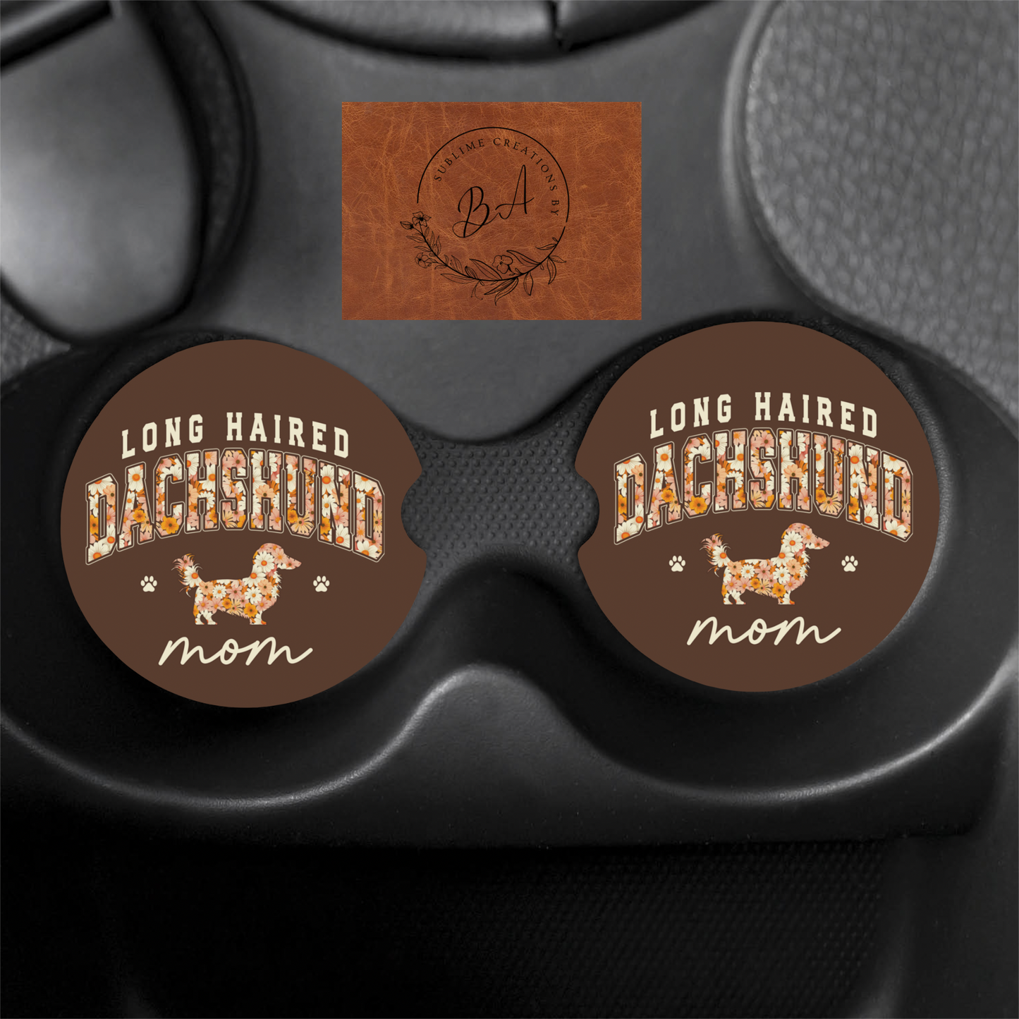 Long Haired Dachshund Mom Print Car Coaster Set