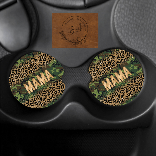 Mama Camo Print Car Coaster Set