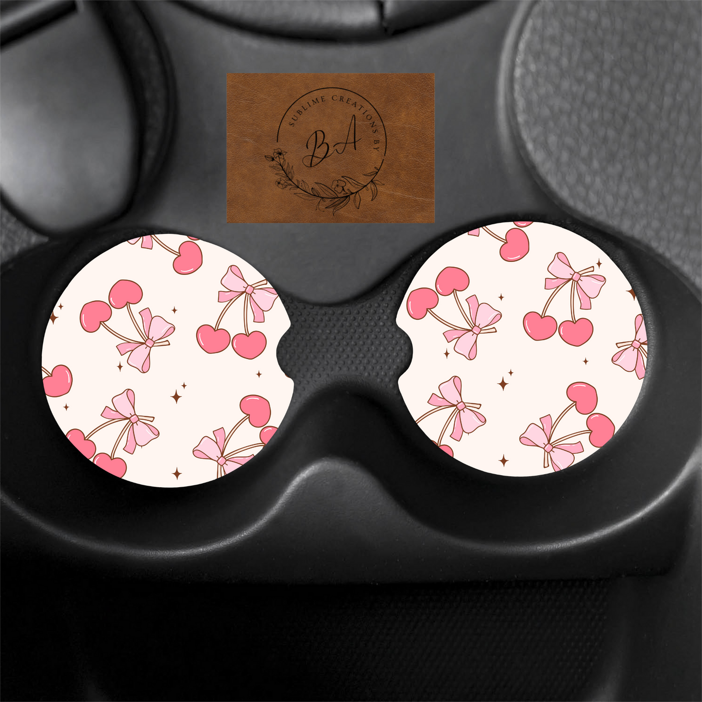 Cherry Coquette Print Car Coaster Set