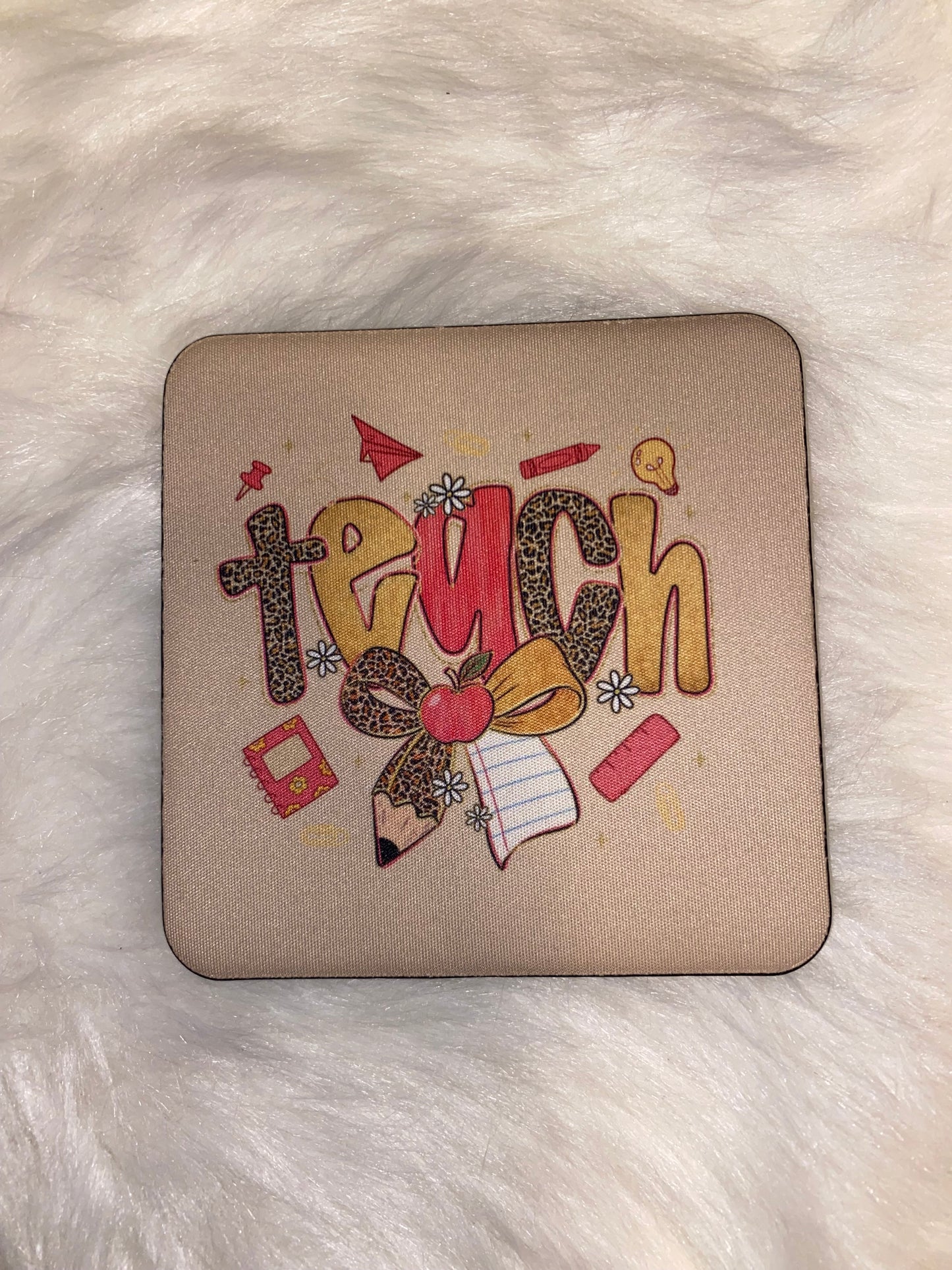 Preppy Leopard TEACH Desk Coaster