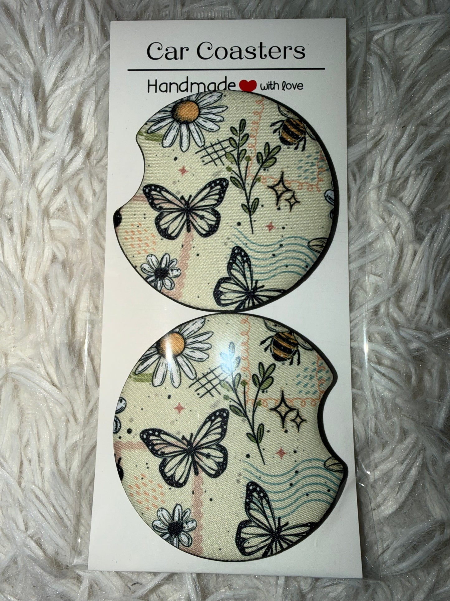 Butterfly Bee Stamp Seamless Print Car Coaster Set