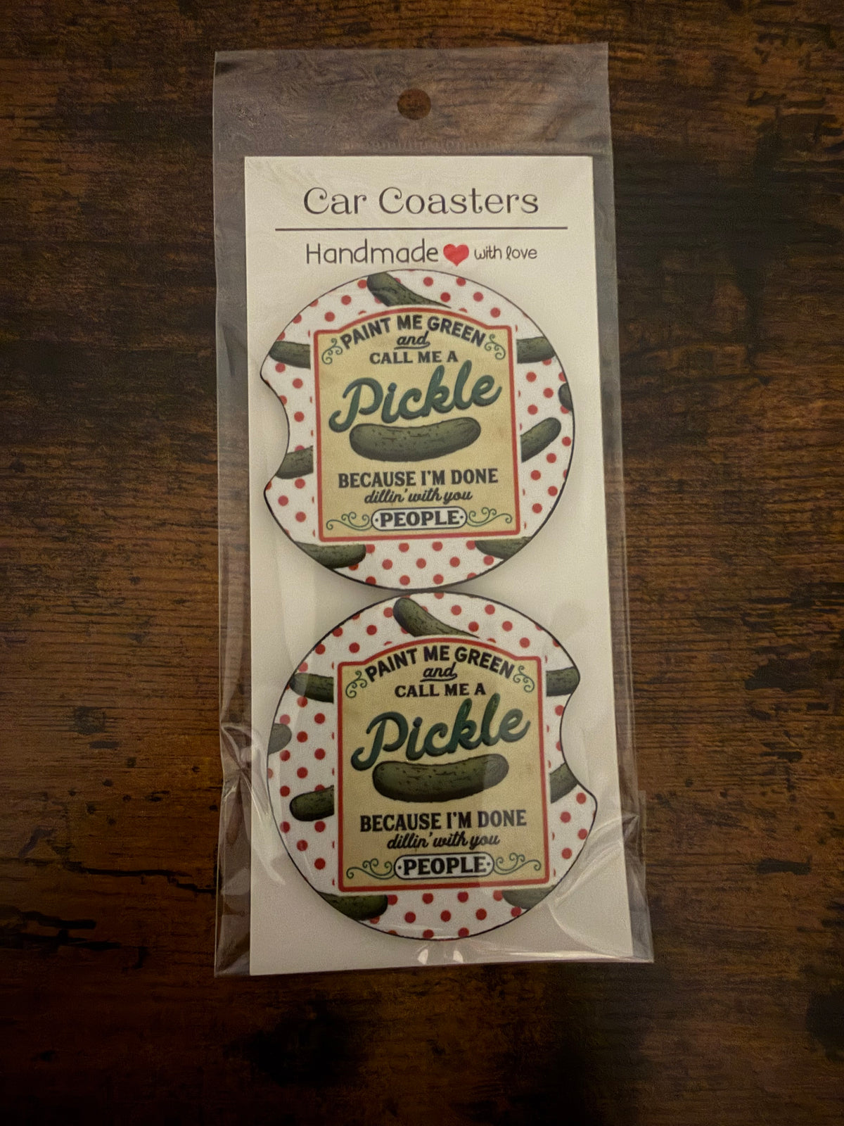 Call Me a Pickle Seamless Car Coaster Set