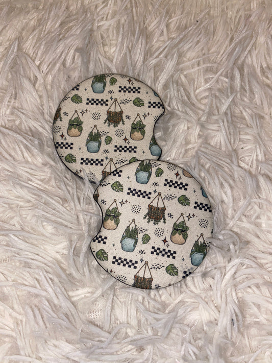 Hanging Plants Print Car Coaster Set