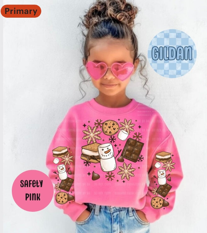 Snowman S'mores Collage Youth Sweatshirt with Sleeve Print