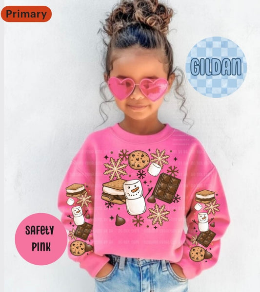 Snowman S'mores Collage Youth Sweatshirt with Sleeve Print
