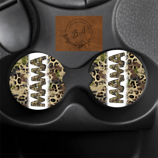 Camo Mama Print Car Coaster Set