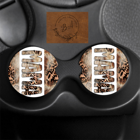Leopard Hyde Mama Print Car Coaster Set