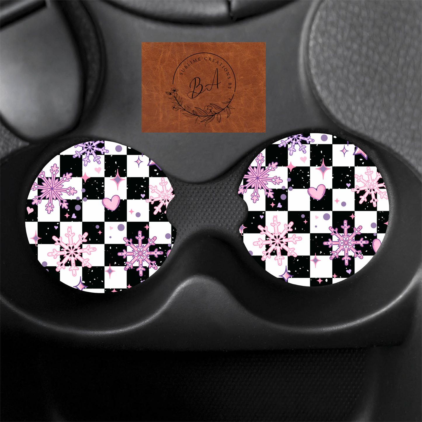Snowflake Print Car Coaster Set