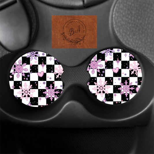 Snowflake Print Car Coaster Set