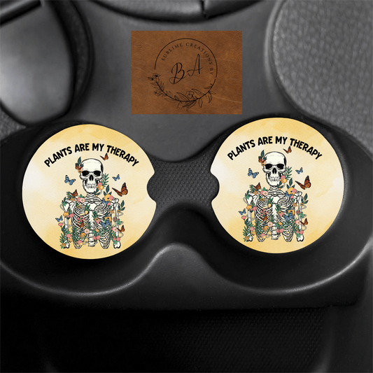 Plants Are My Therapy Print Car Coaster Set