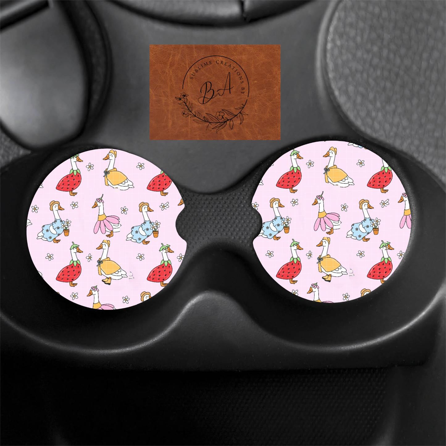 Spring Porch Goose Print Seamless Car Coaster Set
