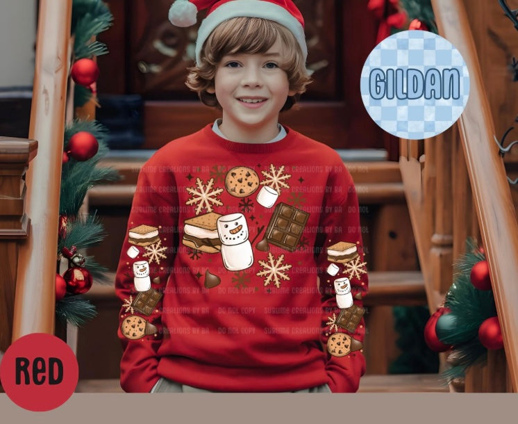 Snowman S'mores Collage Youth Sweatshirt with Sleeve Print