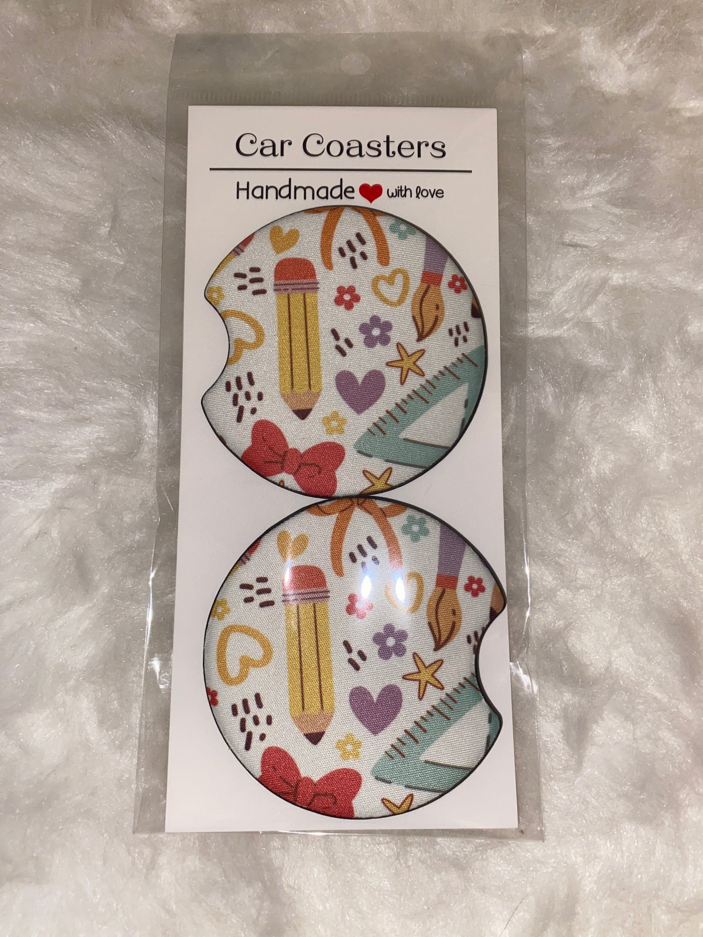 Back to School Seamless Print Car Coaster Set